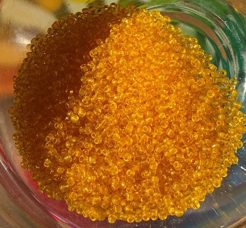 Antique Micro Seed Beads 13/0-14/0 Warm Transparent Butterscotch Yellow-Orange