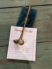 Brass Golf Club & Ball Note Holder / Clip Paperweight on Marble Base RUSS