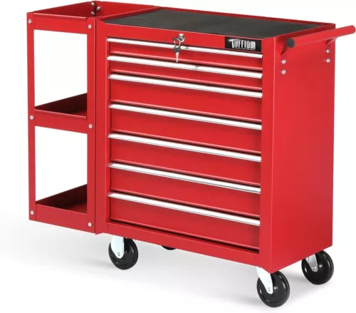 Heavy Duty 7-Drawer Rolling Tool Chest Tool Box with Lock & Key & Side Shelves