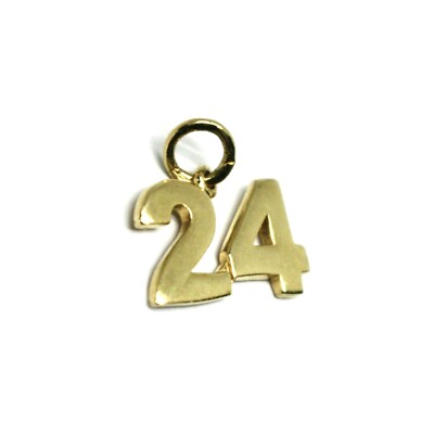 18K YELLOW GOLD NUMBER 24 TWENTY FOUR PENDANT CHARM 0.7 INCHES 17 MM MADE ITALY