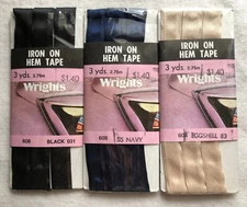 New Iron On Hem Tape 3 Yards by Wrights 100% Polyester - Choose Color