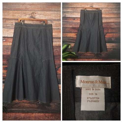 Monroe & Main Skirt 14 Mermaid Flared Zip Back Dark Blue Jean Denim Maxi