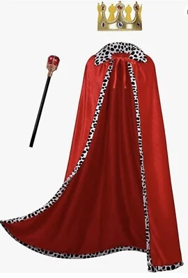 maxToonrain kids Red King fancy dress Cape Crown And Sceptre Set Age 10-12yrs