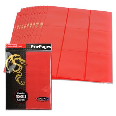 1 pack of 10 BCW 2  '' x 3 ¾'' Card 18-Pocket Side Loading Red Pro Binder Pages