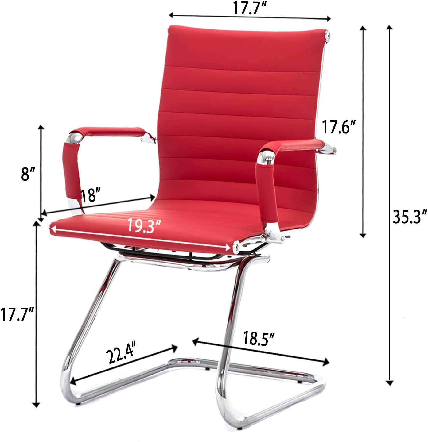 H&Y Hiyeah Office Guest Chair Modern Leather Mid Back Metal Sled Base