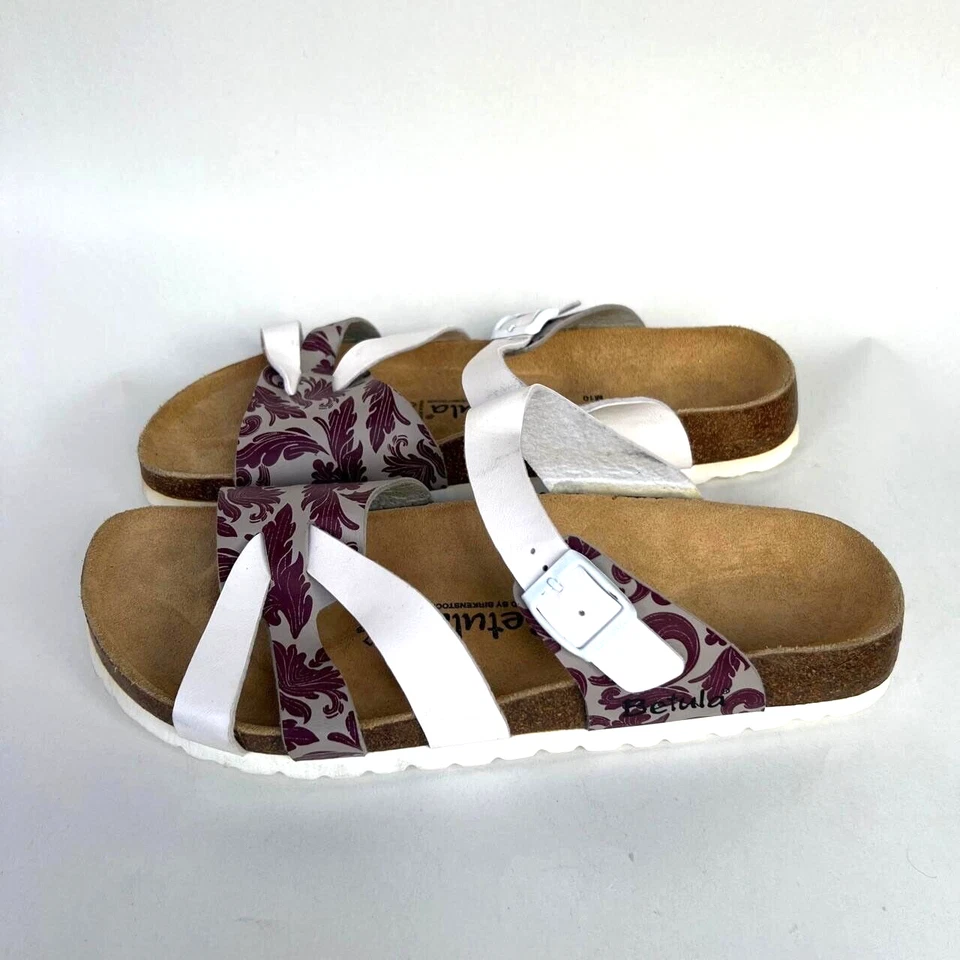 Sandalias Betula Birkenstock para hombre 10/43 blancas grises florales con tiras charol Foto 2 de 4