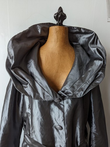 Jerry T Gray Metallic Coat Dress Rouched Versatile Collar Belt 1X Party Runway - Picture 3 of 12