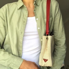 Prada Beige Canvas Shoulder Bag