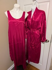 Vtg Christian Dior Fuchsia Peignoir Set Women's L/S Med Robe/L Nightgown NWT