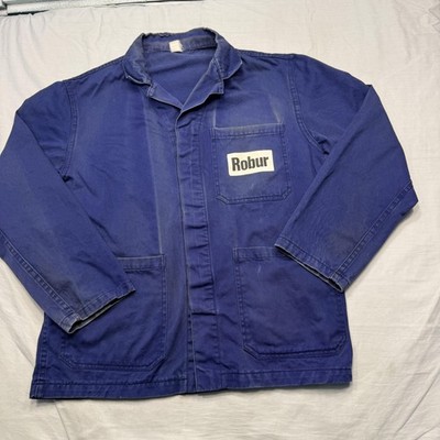 Vintage Robur French Core Coat Mens 48 Blue Canvas Workwear Shop Jacket Pockets