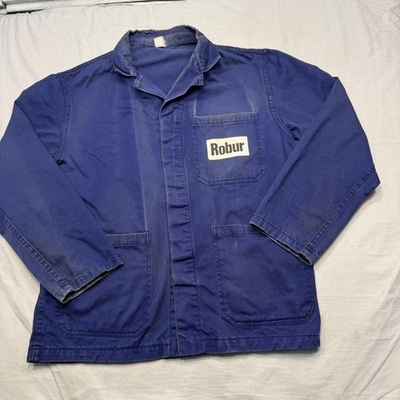 #ad #ad Vintage Robur French Core Coat Mens 48 Blue Canvas Workwear Shop Jacket Pockets $69.99
