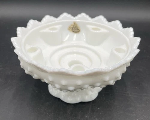 Vintage Fenton 6 Candle Holder White Hobnail Milk Glass Pedestal Base