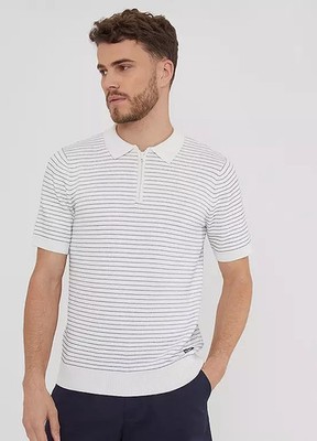 Threadbare Strukturiert Streifen Quarter Zip Gestrickt Polohemd Klein (fmn26-7)