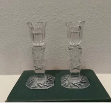 Vintage 24% Lead Hand Cut Crystal Imperial Polish Candlestick Holders (Pair)
