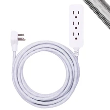 GE 3-Outlet Grounded Extension Cord 15' Braided Cord Gray/White 13 Amps, 15 ft