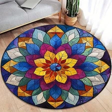 Mandala Crystal Velvet Round Rug - Non-Slip Chair Mat, Polyester Entryway Doorma
