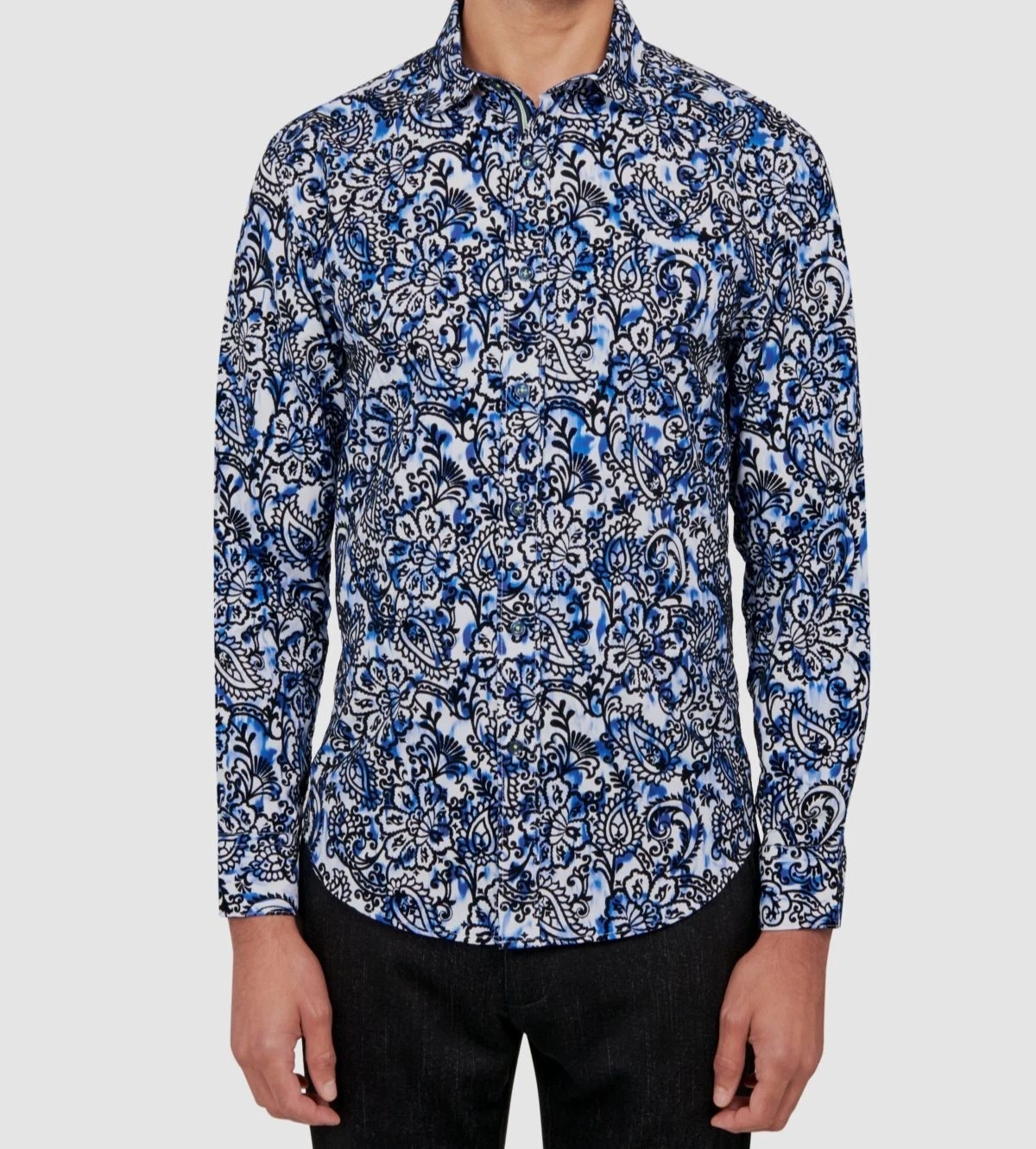 Society Of Threads Mens Regular-Fit Paisley Print Button Shirt, Blue, S