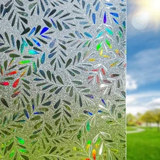 Window Privacy Film Rainbow Window Film Decorative Leaves Pattern Window Clin...