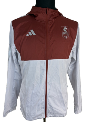 #ad Adidas Boston Marathon 2025 Carrera Jacket Mens Small Burgundy White Hooded NEW $44.75