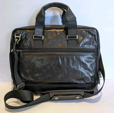 TUMI Andrews Alpha Bravo Black Distressed Leather Slim Briefcase Messenger Bag