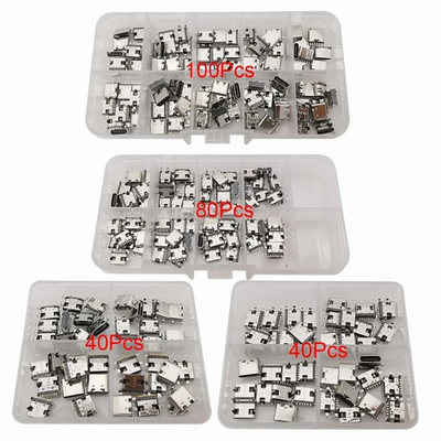 #ad 40 80 100Pcs Mix Type C USB Female Charging Port Connectors 2Pin 6Pin 16Pin PC $37.69