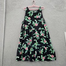 Old Navy Women Dress XXL Black Floral A-Line Sleeveless Tank Tiered Swing