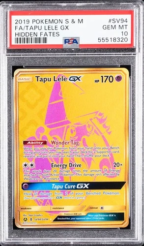 2019 POKEMON SUN & MOON HIDDEN FATES #SV94 FULL ART/TAPU LELE GX PSA 10