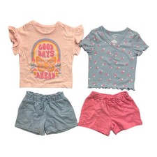 Member's Mark Girl's 4-Piece Mix Match Two Tees Two Shorts Playwear Set