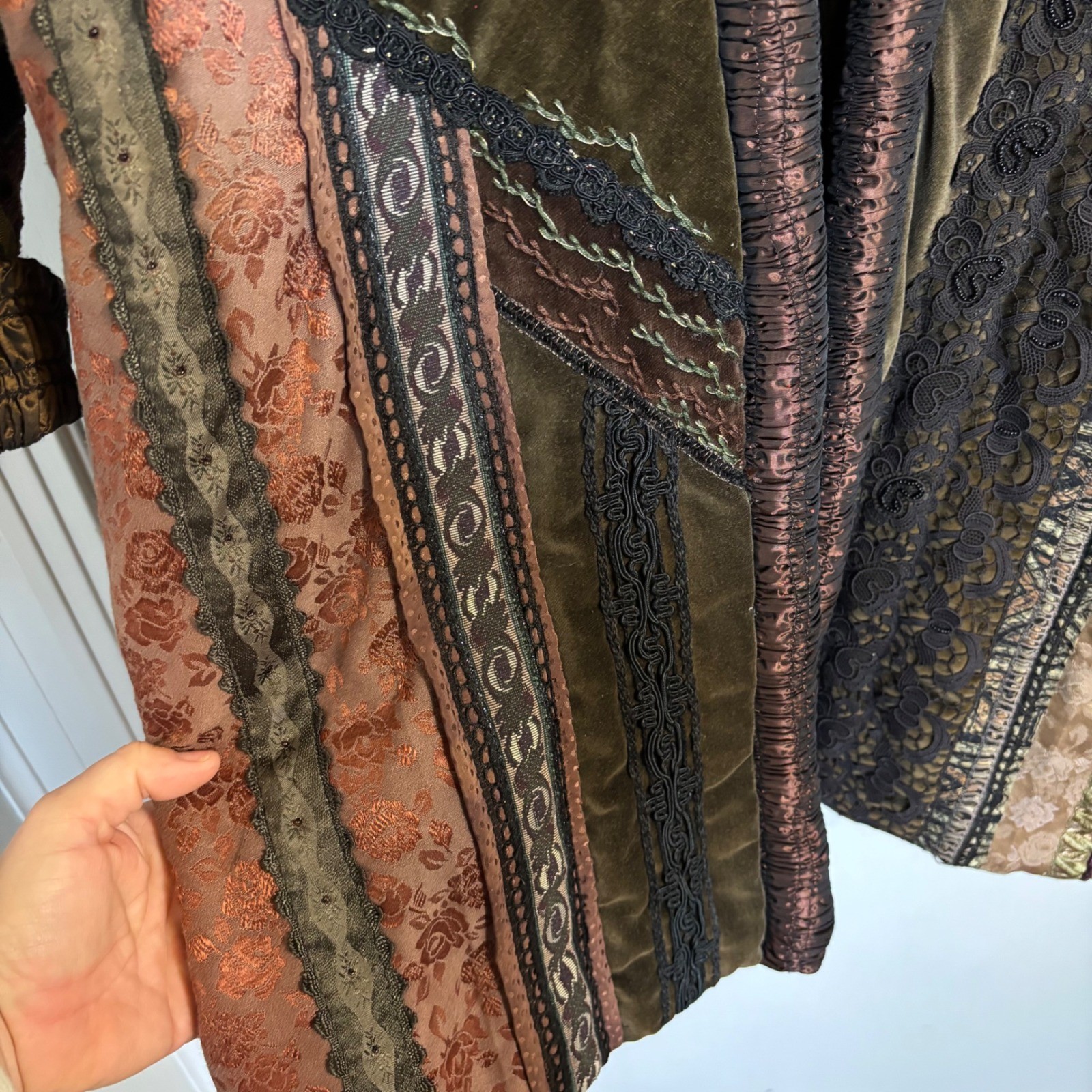 Vintage Crazy Quilt Patchwork Jacket Long Coat Ve… - image 5