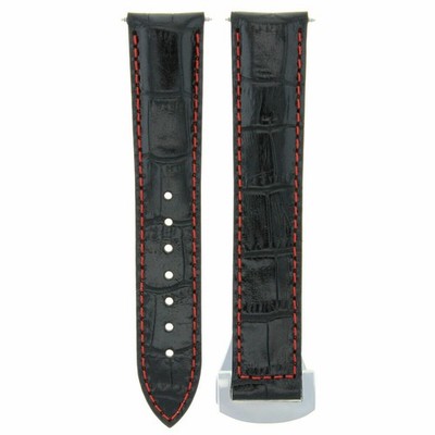 LEATHER STRAP BAND CLASP FOR 22MM 45MM OMEGA SEAMASTER PLANET OCEAN BLACK RED ST