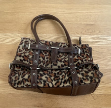 Women s Leopard Print Satchel/Top Handle Bag Brown Trim, Zip Buckle, Pockets Y2K