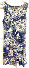 Tommy Bahama Womens S Blue  Creme Hibiscus  Palm Trees Sleeveless Dress