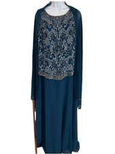 J KARA Beaded Gown Chiffon Scarf Teal Women Size 18W Formal Gown New With Tags