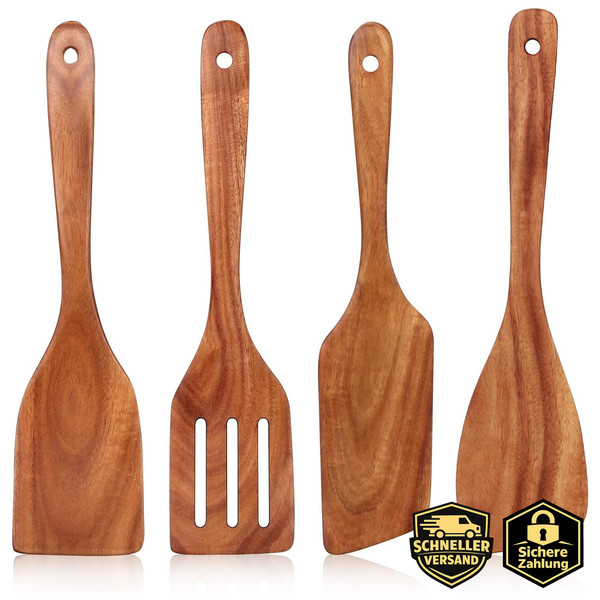 Pfannenwender Holz KochlöFfel KüChenutensilien Set 3-Teilig FüR Kochen 4 StüCk-image