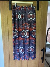 Next Navy Blue & Red Tribal Print Maxi Skirt UK 16 Side Slits