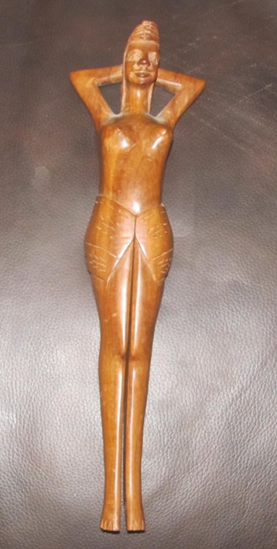 Vintage Hand-Carved Wood Nutcracker - Nude Tiki Polynesian Woman Hawaiian Hawaii