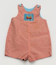 Beaux et Belles Boy’s Smocked Orange/Blue Gingham Crab Jon Jon Romper 3T EUC
