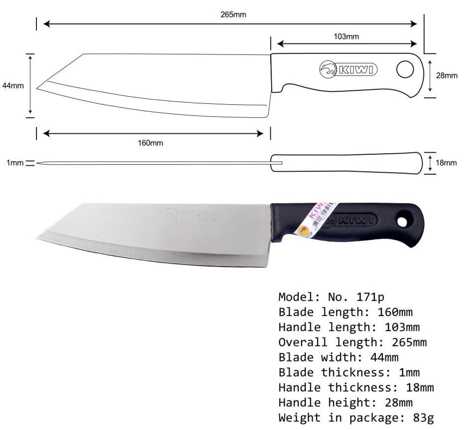 3 x Cuchillo utilitario de cocina tailandés kiwi #171P 10,2 pulgadas 2,5 oz mango de plástico Foto 2 de 3