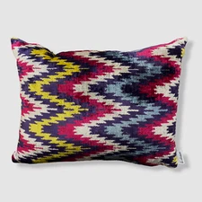 $199 Les Ottomans Blue Chevron Silk Velvet Decorative Cushion 16 X 20in