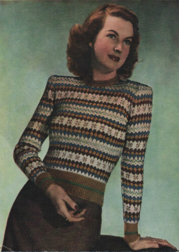 Suéter/saltador Isla Justa vintage con patrón de tejido para dama década de 1940. - Imagen 1 de 1