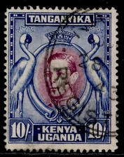 KUT GVI SG149a, 10s reddish-purple & blue, FINE USED. Cat £30. PERF 14