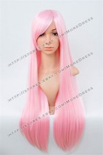 US 27inch Straight Cosplay Wigs 27" Pink Synthetic Wigs Costume Wigs Heat Safe