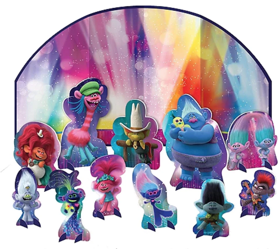 Kit de decoración de mesa Trolls World Tour 12 piezas. Suministros de fiesta de cumpleaños para niños Foto 3 de 4