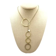 Vintage Chico’s Goldtone Textured Rhinestone Lariat Chain Circles Necklace - G