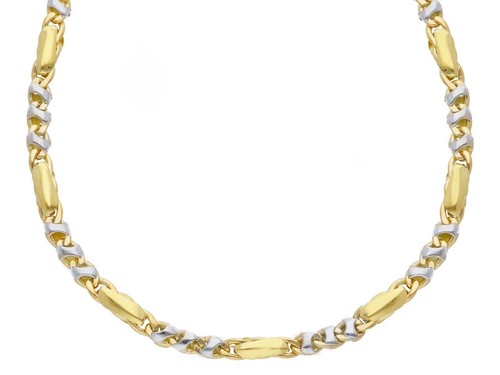 Yellow and White Gold Chain, 18K, With Alternating Ovals, 3+1, Thickness 4MM, 50CM
