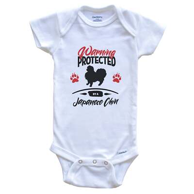 Warning Protected By A Japanese Chin Funny Dog Owner Baby Bodysuit