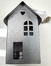 Lot 2 Farmhouse Style Gray Metal Tin Tea Light House 5”x3” NEW