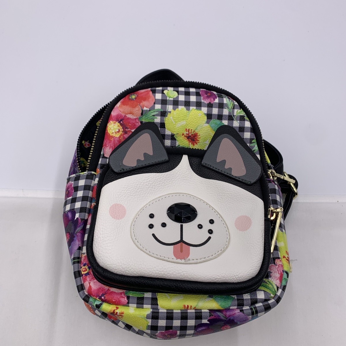 Betsey Johnson Ditsy Flower plaid small Backpack Dog used  display picture 3