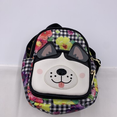 Betsey Johnson Ditsy Flower plaid small Backpack Dog used  display picture 3