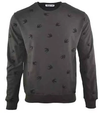 Alexander McQueen Large Sweatshirt Mens Velvet Swallow Bird Jumper Black Size L